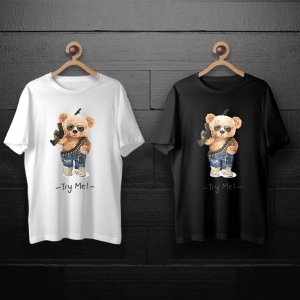 طرح لایه باز خرس تدی با تفنگ و شلوار لی برای چاپ روی انواع تیشرت